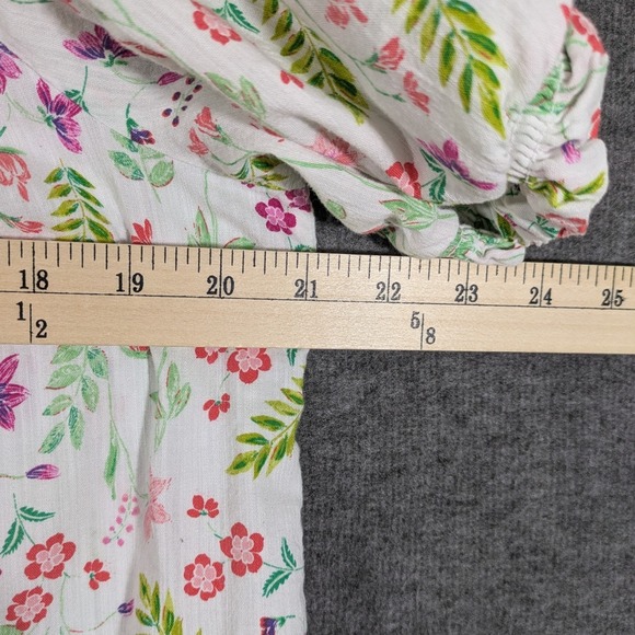 St Johns Bay White Floral Women's Round Neck‎ Peasant Style Blouse Size L - Picture 4 of 7